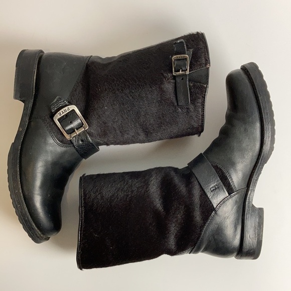 FRYE Veronica Leather Calf Hair Short Boot 6.5 Biker Western Y2K 90’s Grunge - Picture 15 of 16